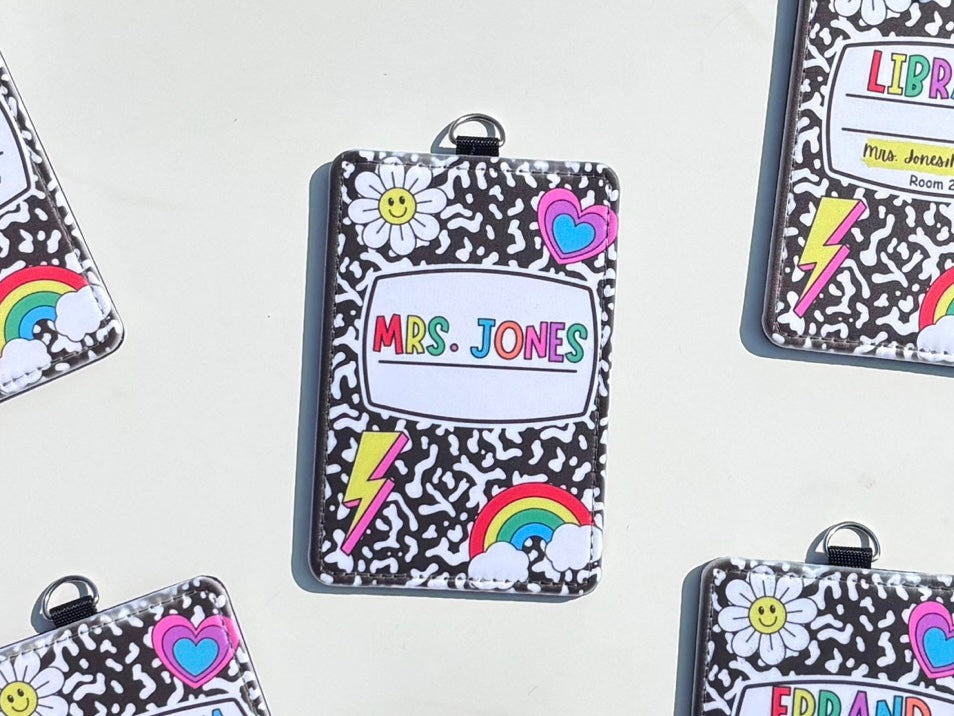 Personalized Teacher ID Badge Holder & Hall Pass Set